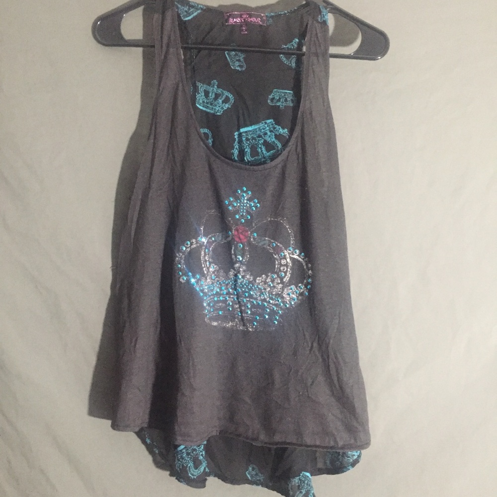 XL - ALMOST FAMOUS - Sparkle Crown Racer Back Tank